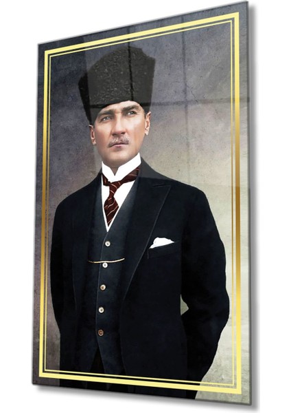 Atatürk Portre Cam Tablo Ev Ofis Salon Için Hediyelik Duvar Dekoru Büyük Tablo