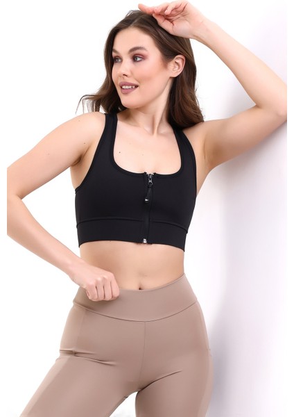 Crop Pedli Destekli Dolgulu Önü Fermuarlı Spor Sütyeni fırsatları