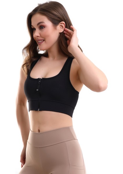 Crop Pedli Destekli Dolgulu Önü Fermuarlı Spor Sütyeni indirimleri