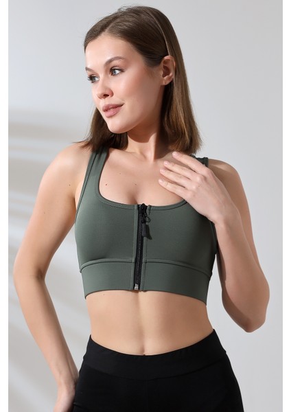 Crop Pedli Destekli Dolgulu Önü Fermuarlı Spor Sütyeni modelleri