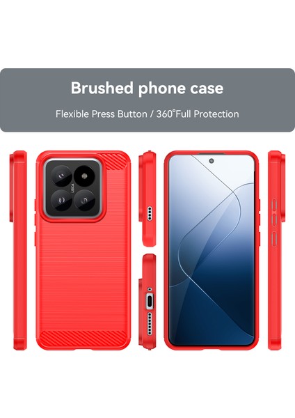 Xiaomi 14 Pro Için Yumuşak Karbon Fiber Fırçalanmış Tpu Telefon Kılıfı - Kırmızı (Yurt Dışından) modelleri