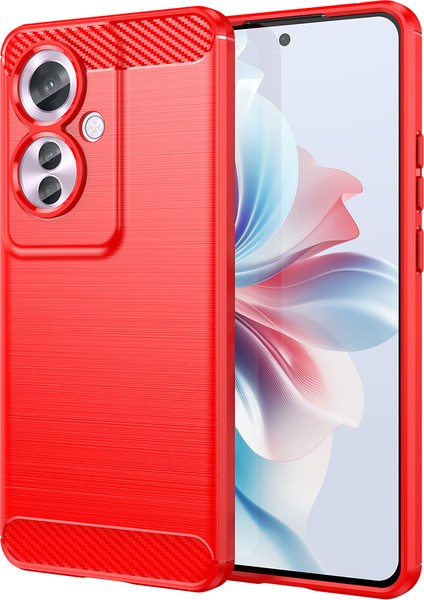 Oppo RENO11 F Için Yumuşak Karbon Fiber Fırçalanmış Tpu Telefon Kılıfı - Kırmızı (Yurt Dışından)