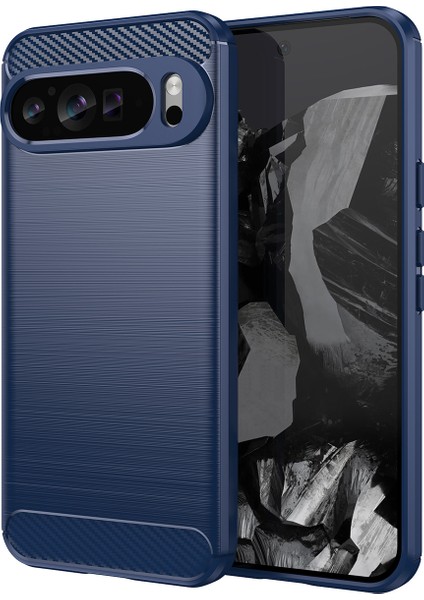 Google Pixel 9 Pro Için Yumuşak Karbon Fiber Fırçalanmış Tpu Telefon Kılıfı - Mavi (Yurt Dışından)