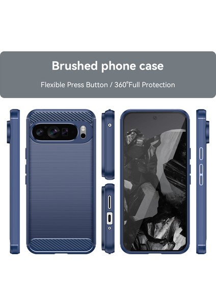 Google Pixel 9 Pro Için Yumuşak Karbon Fiber Fırçalanmış Tpu Telefon Kılıfı - Mavi (Yurt Dışından) modelleri