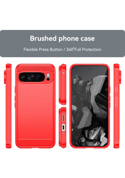 Google Pixel 9 Pro Için Yumuşak Karbon Fiber Fırçalanmış Tpu Telefon Kılıfı - Kırmızı (Yurt Dışından) modelleri
