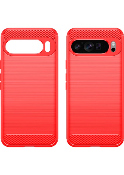 Google Pixel 9 Pro Için Yumuşak Karbon Fiber Fırçalanmış Tpu Telefon Kılıfı - Kırmızı (Yurt Dışından) fırsatları