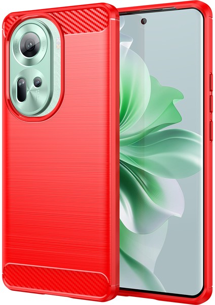 Oppo RENO11 Için Yumuşak Karbon Fiber Fırçalanmış Tpu Telefon Kılıfı - Kırmızı (Yurt Dışından)