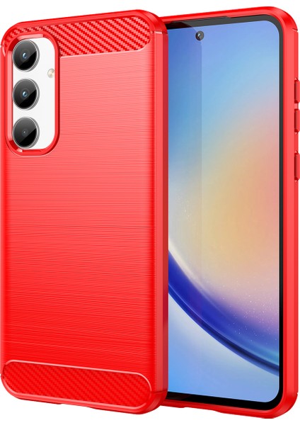Samsung Galaxy A35 Için Yumuşak Karbon Fiber Fırçalanmış Tpu Telefon Kılıfı - Kırmızı (Yurt Dışından)