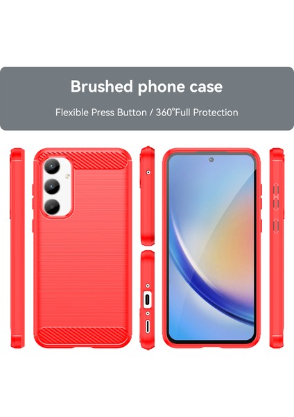 Samsung Galaxy A35 Için Yumuşak Karbon Fiber Fırçalanmış Tpu Telefon Kılıfı - Kırmızı (Yurt Dışından) modelleri