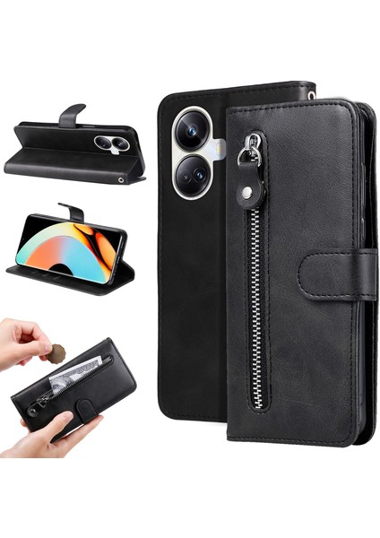 Realme 10 Pro Plus Moda Fermuar Çevirme Deri Telefon Kılıfı Kart Tutuculu Manyetik Cüzdan Telefon Kılıfı (Yurt Dışından)