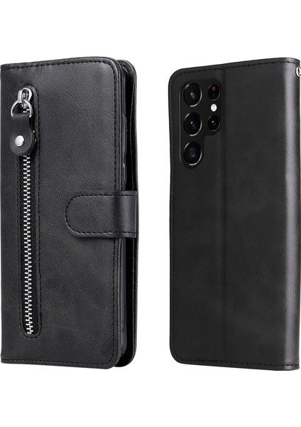 Samsung Galaxy S22 Ultra Moda Fermuar Çevirme Deri Telefon Kılıfı Kart Tutuculu Manyetik Cüzdan Telefon Kılıfı (Yurt Dışından)