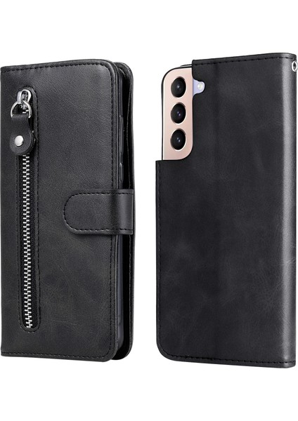 Samsung Galaxy S22 Moda Fermuar Çevirme Deri Telefon Kılıfı Kart Tutuculu Manyetik Cüzdan Telefon Kılıfı (Yurt Dışından)