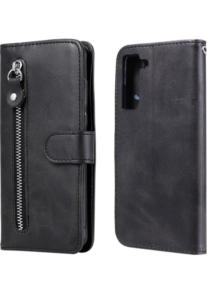 Samsung Galaxy S21 Fe Moda Fermuar Çevirme Deri Telefon Kılıfı Kart Tutuculu Manyetik Cüzdan Telefon Kılıfı (Yurt Dışından)
