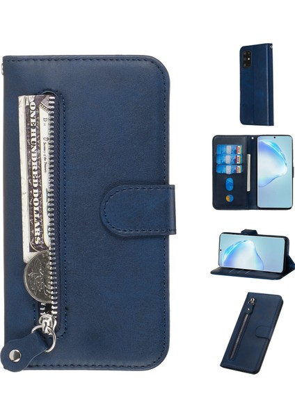 Samsung Galaxy S20 Plus Moda Fermuar Çevirme Deri Telefon Kılıfı Kart Tutuculu Manyetik Cüzdan Telefon Kılıfı (Yurt Dışından)