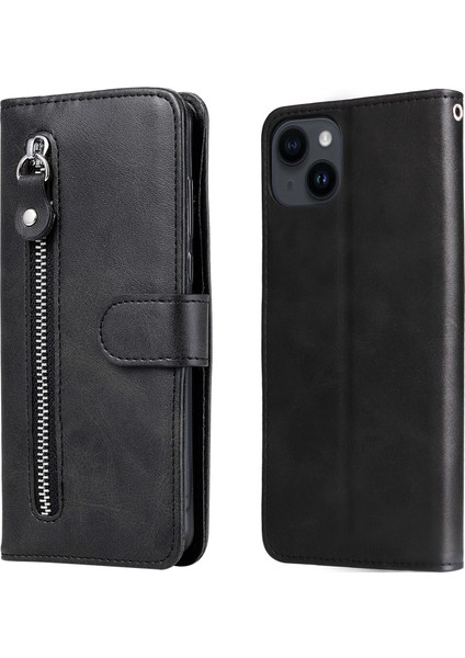 iPhone 15 Moda Fermuar Çevirme Deri Telefon Kılıfı Kart Tutuculu Manyetik Cüzdan Telefon Kılıfı (Yurt Dışından)
