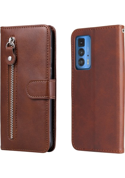 Motorola Edge 20 Pro Moda Fermuar Çevirme Deri Telefon Kılıfı Kart Tutuculu Manyetik Cüzdan Telefon Kılıfı (Yurt Dışından)