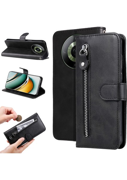 Realme 11 Moda Fermuar Çevirme Deri Telefon Kılıfı Kart Tutuculu Manyetik Cüzdan Telefon Kılıfı (Yurt Dışından)