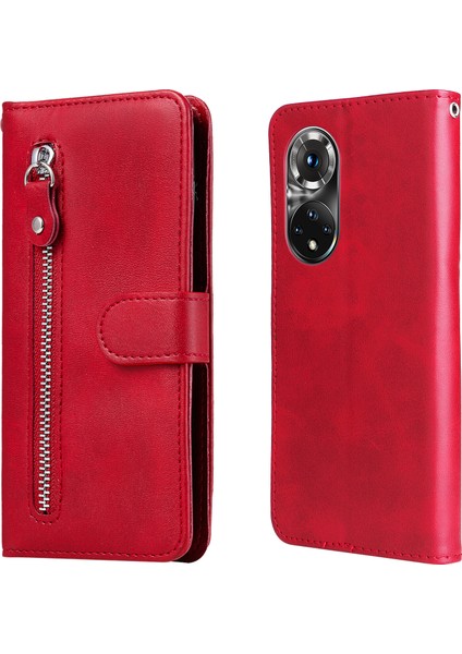Honor 50 Pro Moda Fermuar Çevirme Deri Telefon Kılıfı Kart Tutuculu Manyetik Cüzdan Telefon Kılıfı (Yurt Dışından)