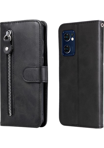 Oppo Reno 7 5g Moda Fermuar Çevirme Deri Telefon Kılıfı Kart Tutuculu Manyetik Cüzdan Telefon Kılıfı (Yurt Dışından)