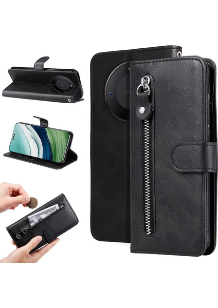 Huawei Mate 60 Pro Moda Fermuar Çevirme Deri Telefon Kılıfı Kart Tutuculu Manyetik Cüzdan Telefon Kılıfı (Yurt Dışından)