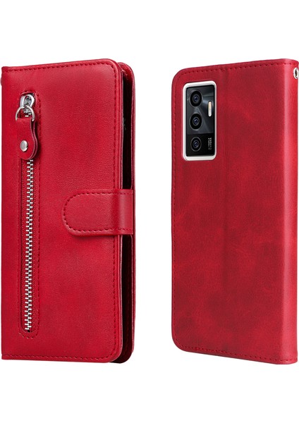 Vıvo Y75 4g Moda Fermuar Çevirme Deri Telefon Kılıfı Kart Tutuculu Manyetik Cüzdan Telefon Kılıfı (Yurt Dışından)