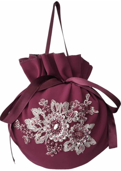 Mürdüm Gelin Takı Kesesi,gelin Çantası,mürdüm Dantelli ve Işlemeli,düğün,nişan,doğum Günü,çanta,kese fiyatları