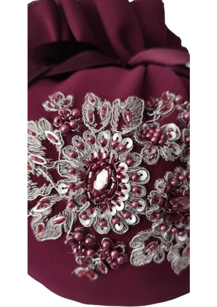 Mürdüm Gelin Takı Kesesi,gelin Çantası,mürdüm Dantelli ve Işlemeli,düğün,nişan,doğum Günü,çanta,kese modelleri