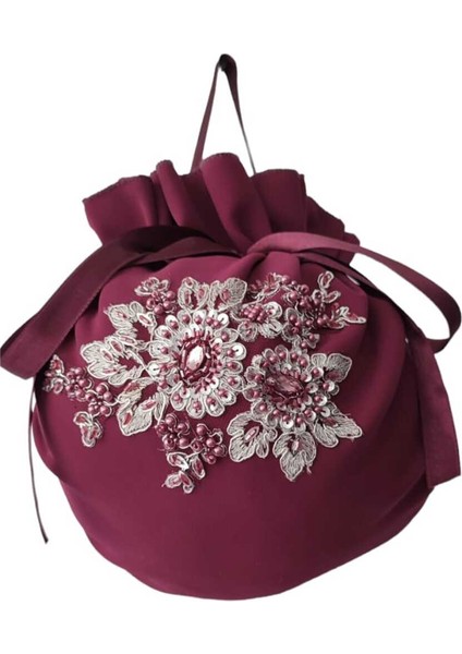 Mürdüm Gelin Takı Kesesi,gelin Çantası,mürdüm Dantelli ve Işlemeli,düğün,nişan,doğum Günü,çanta,kese fırsatları