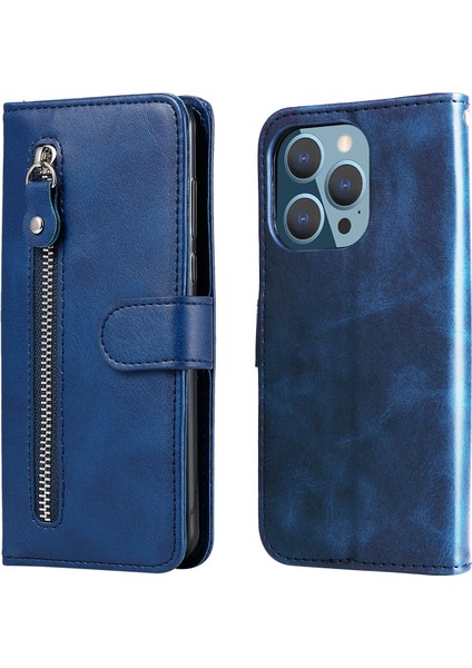 iPhone 14 Pro Max Moda Fermuar Çevirme Deri Telefon Kılıfı Kart Tutuculu Manyetik Cüzdan Telefon Kılıfı (Yurt Dışından)