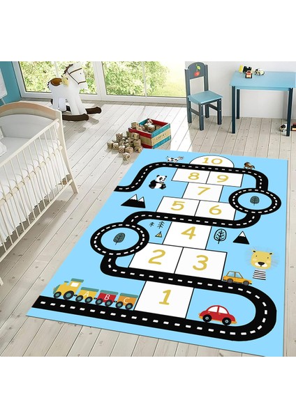 Dijital Baskılı Kaymaz Taban Yıkanabilir Çocuk Odası Oyun Halısı, V-Çocuk-06-Mavi, fiyatları