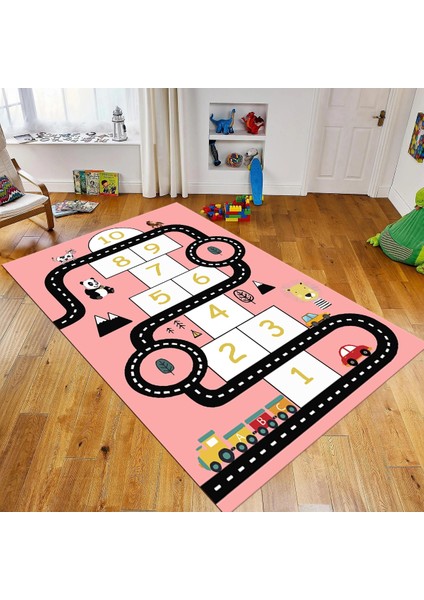 Dijital Baskılı Kaymaz Taban Yıkanabilir Çocuk Odası Oyun Halısı, V-Çocuk-06-Pembe,
