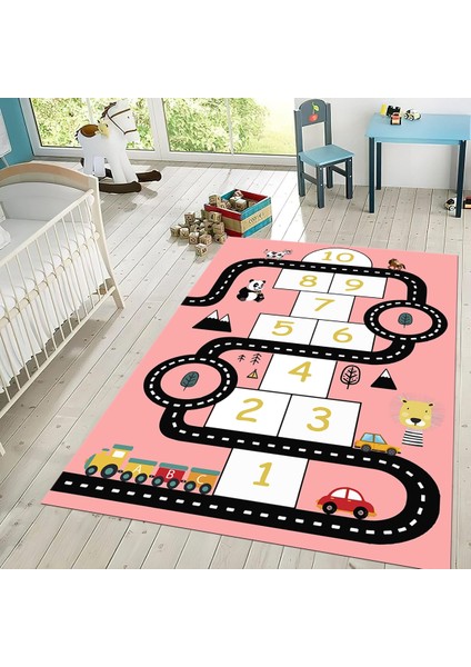 Dijital Baskılı Kaymaz Taban Yıkanabilir Çocuk Odası Oyun Halısı, V-Çocuk-06-Pembe, fiyatları