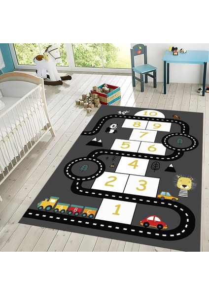 Dijital Baskılı Kaymaz Taban Yıkanabilir Çocuk Odası Oyun Halısı, V-Çocuk-06-Antrasit, fiyatları