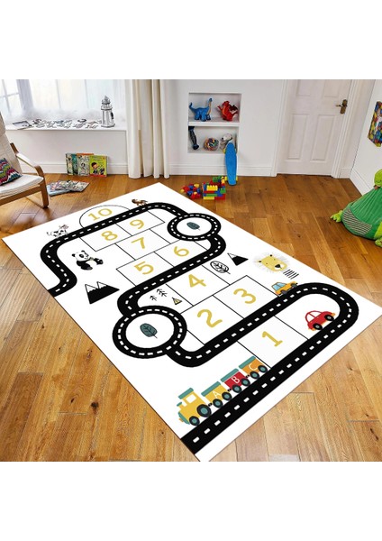 Dijital Baskılı Kaymaz Taban Yıkanabilir Çocuk Odası Oyun Halısı, V-Çocuk-06-Beyaz,
