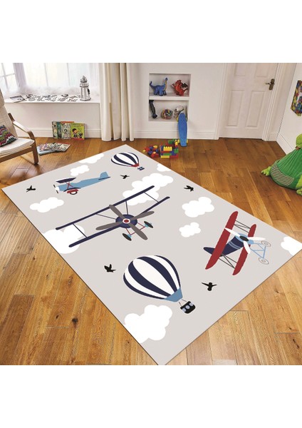 Dijital Baskılı Kaymaz Taban Yıkanabilir Çocuk Odası Oyun Halısı, V-Çocuk-23-Gri,