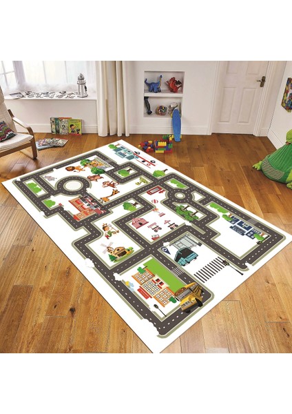 Dijital Baskılı Kaymaz Taban Yıkanabilir Çocuk Odası Oyun Halısı, V-Çocuk-20-Renkli,