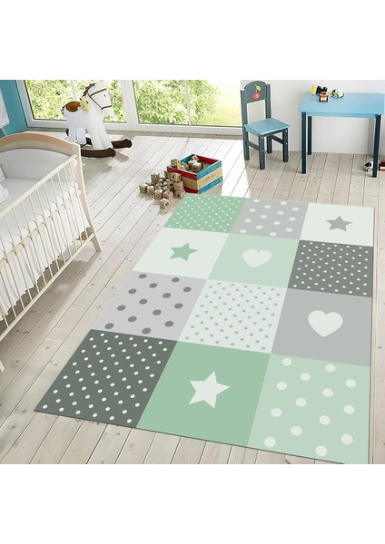 Dijital Baskılı Kaymaz Taban Yıkanabilir Çocuk Odası Oyun Halısı, V-Çocuk-10-Yeşil, fiyatları