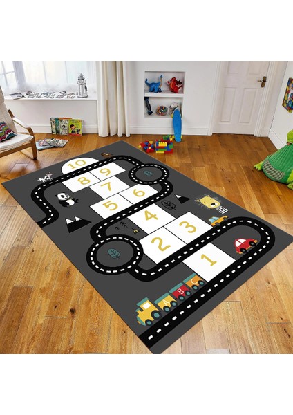 Dijital Baskılı Kaymaz Taban Yıkanabilir Çocuk Odası Oyun Halısı, V-Çocuk-06-Antrasit,