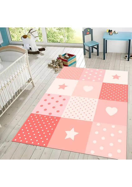 Dijital Baskılı Kaymaz Taban Yıkanabilir Çocuk Odası Oyun Halısı, V-Çocuk-10-Pembe, fiyatları