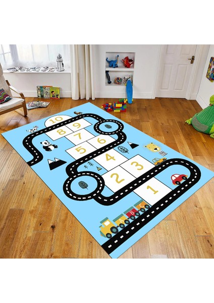 Dijital Baskılı Kaymaz Taban Yıkanabilir Çocuk Odası Oyun Halısı, V-Çocuk-06-Mavi,