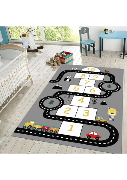 Dijital Baskılı Kaymaz Taban Yıkanabilir Çocuk Odası Oyun Halısı, V-Çocuk-06-Gri, fiyatları