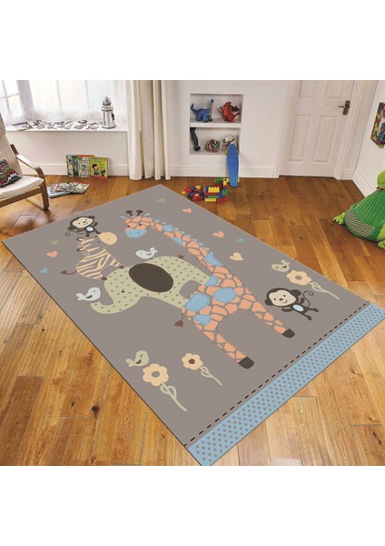 Dijital Baskılı Kaymaz Taban Yıkanabilir Çocuk Odası Oyun Halısı, V-Çocuk-21-Gri,