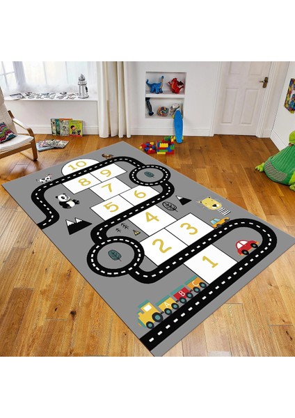 Dijital Baskılı Kaymaz Taban Yıkanabilir Çocuk Odası Oyun Halısı, V-Çocuk-06-Gri,