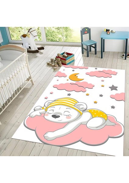 Dijital Baskılı Kaymaz Taban Yıkanabilir Çocuk Odası Oyun Halısı, V-Çocuk-34-Pembe, fiyatları
