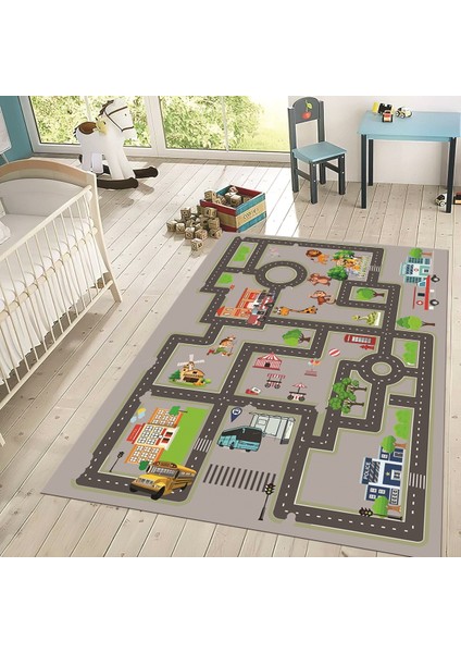 Dijital Baskılı Kaymaz Taban Yıkanabilir Çocuk Odası Oyun Halısı, V-Çocuk-20-Gri, fiyatları