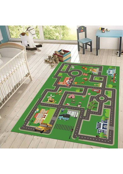 Dijital Baskılı Kaymaz Taban Yıkanabilir Çocuk Odası Oyun Halısı, V-Çocuk-20-Yeşil, fiyatları