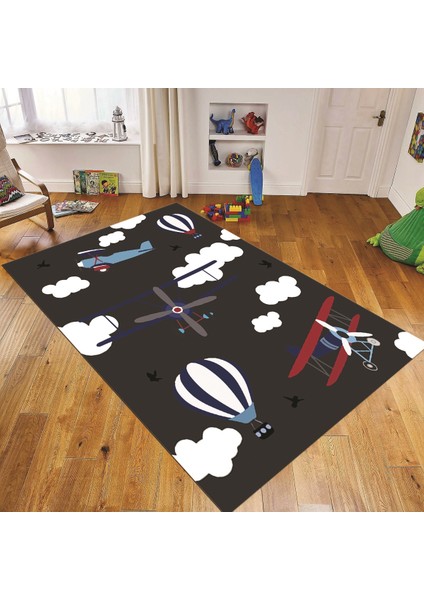 Dijital Baskılı Kaymaz Taban Yıkanabilir Çocuk Odası Oyun Halısı, V-Çocuk-23-Antrasit,