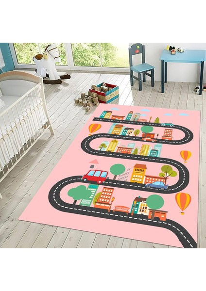 Dijital Baskılı Kaymaz Taban Yıkanabilir Çocuk Odası Oyun Halısı, V-Çocuk-18-Pembe, fiyatları