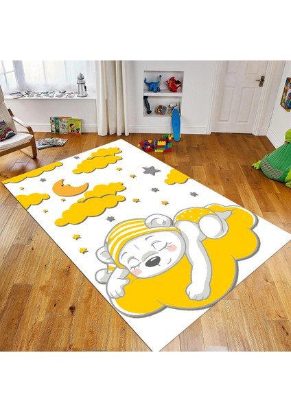 Dijital Baskılı Kaymaz Taban Yıkanabilir Çocuk Odası Oyun Halısı, V-Çocuk-34-Sarı,