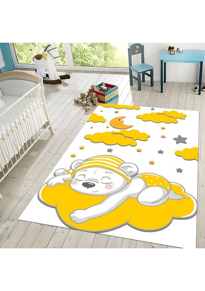 Dijital Baskılı Kaymaz Taban Yıkanabilir Çocuk Odası Oyun Halısı, V-Çocuk-34-Sarı,